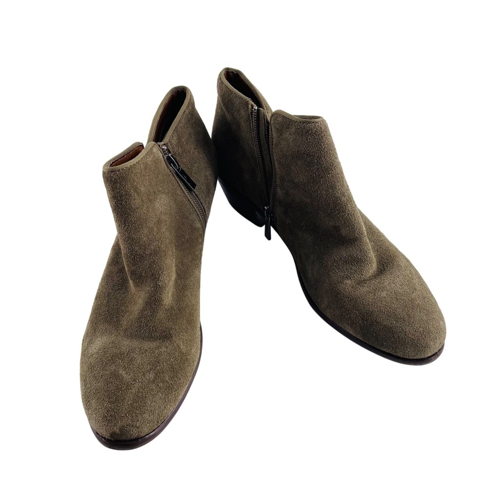 Crown Vintage Tabitha Ankle Boots‎ 7.5M Leather Upper Zipper Closure Olive